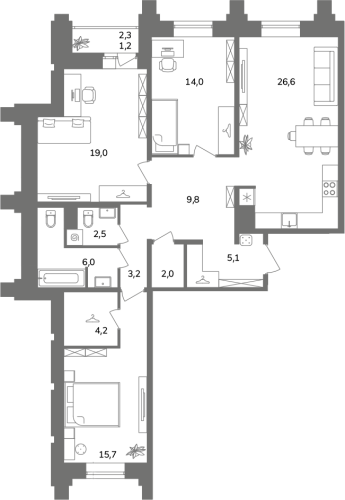 3-комнатная квартира, 109.3 м²; этаж: 10 - купить в Санкт-Петербурге