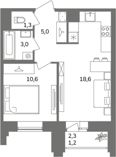 1-комнатная квартира, 39.7 м²; этаж: 13 - купить в Санкт-Петербурге