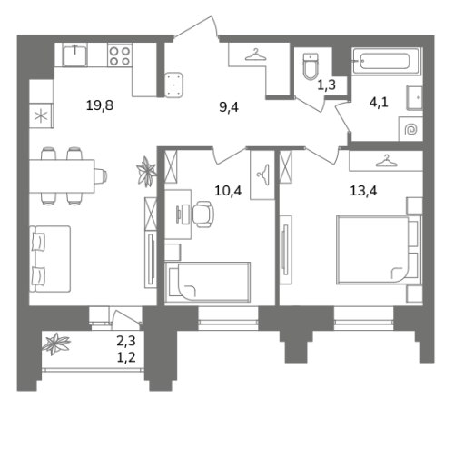 2-комнатная квартира, 59.6 м²; этаж: 11 - купить в Санкт-Петербурге