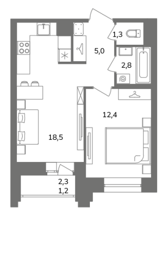 1-комнатная квартира, 41.2 м²; этаж: 3 - купить в Санкт-Петербурге