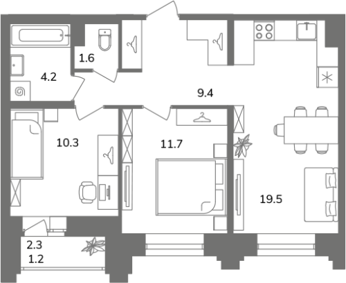 2-комнатная квартира, 57.9 м²; этаж: 4 - купить в Санкт-Петербурге