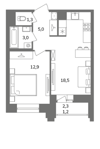 1-комнатная квартира, 41.9 м²; этаж: 3 - купить в Санкт-Петербурге