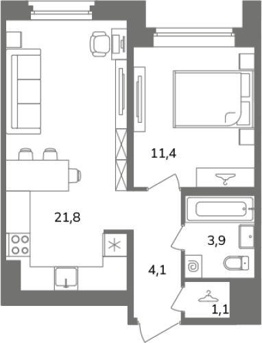 1-комнатная квартира, 42.3 м²; этаж: 2 - купить в Санкт-Петербурге