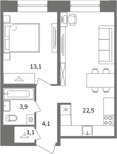 1-комнатная квартира, 44.7 м²; этаж: 6 - купить в Санкт-Петербурге