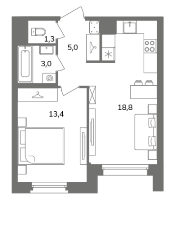 1-комнатная квартира, 41.5 м²; этаж: 2 - купить в Санкт-Петербурге