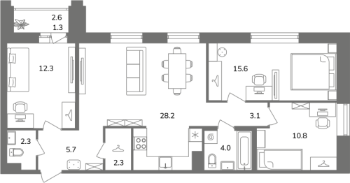 3-комнатная квартира, 85.6 м²; этаж: 7 - купить в Санкт-Петербурге