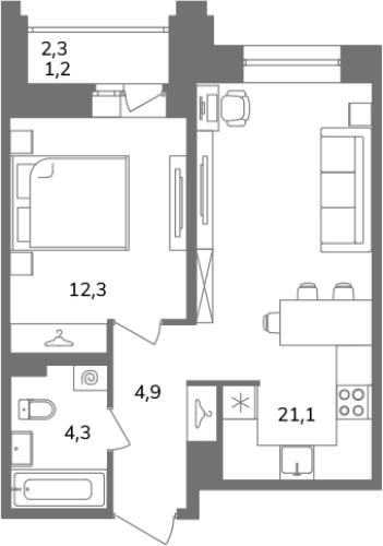 1-комнатная квартира, 43.8 м²; этаж: 6 - купить в Санкт-Петербурге