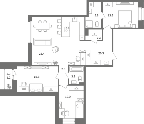 3-комнатная квартира, 105.4 м²; этаж: 9 - купить в Санкт-Петербурге