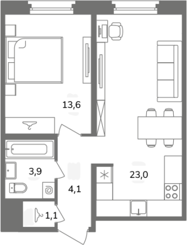 1-комнатная квартира, 45.7 м²; этаж: 2 - купить в Санкт-Петербурге