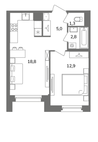 1-комнатная квартира, 40.8 м²; этаж: 2 - купить в Санкт-Петербурге