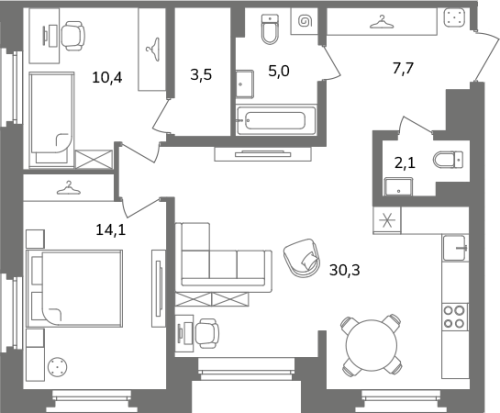 2-комнатная квартира, 73.1 м²; этаж: 2 - купить в Санкт-Петербурге