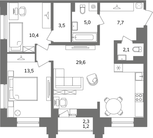 2-комнатная квартира, 73 м²; этаж: 6 - купить в Санкт-Петербурге