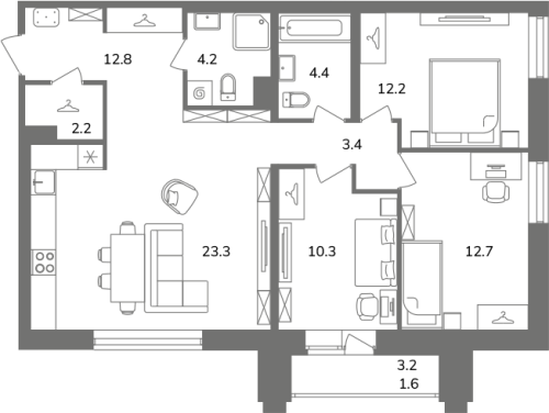 3-комнатная квартира, 87.1 м²; этаж: 8 - купить в Санкт-Петербурге