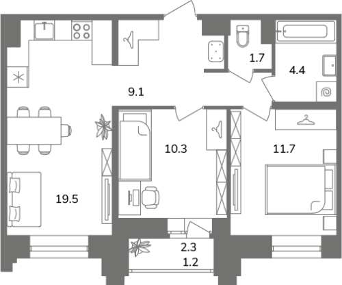 2-комнатная квартира, 57.9 м²; этаж: 4 - купить в Санкт-Петербурге