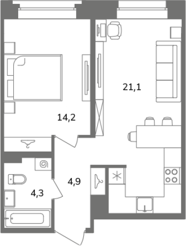 1-комнатная квартира, 44.5 м²; этаж: 7 - купить в Санкт-Петербурге