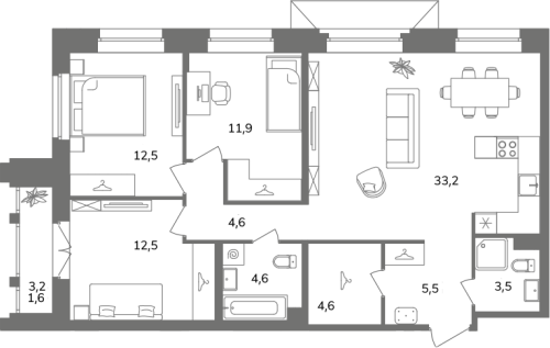 3-комнатная квартира, 94.5 м²; этаж: 7 - купить в Санкт-Петербурге