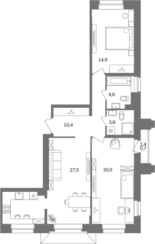 2-комнатная квартира, 81.9 м²; этаж: 7 - купить в Санкт-Петербурге