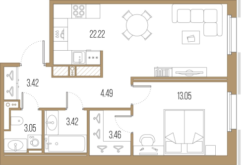 1-комнатная квартира, 53.94 м²; этаж: 2 - купить в Санкт-Петербурге