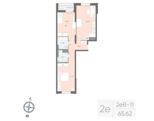 2-комнатная квартира, 65.62 м²; этаж: 13 - купить в Санкт-Петербурге