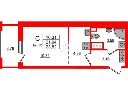 1-комнатная квартира № в: Setl Ривьера: 21.94 м²; этаж: 8 - купить в Санкт-Петербурге