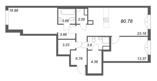 2-комнатная квартира, 80.78 м²; этаж: 5 - купить в Санкт-Петербурге