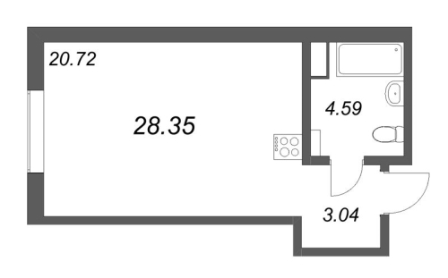 1-комнатная квартира №38 в: ID Petrogradskaya: 28.35 м²; этаж: 5 - купить в Санкт-Петербурге