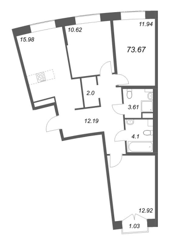3-комнатная квартира, 73.67 м²; этаж: 4 - купить в Санкт-Петербурге