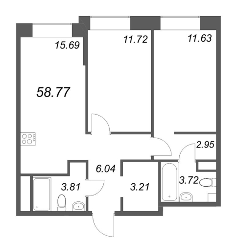 2-комнатная квартира, 58.77 м²; этаж: 6 - купить в Санкт-Петербурге