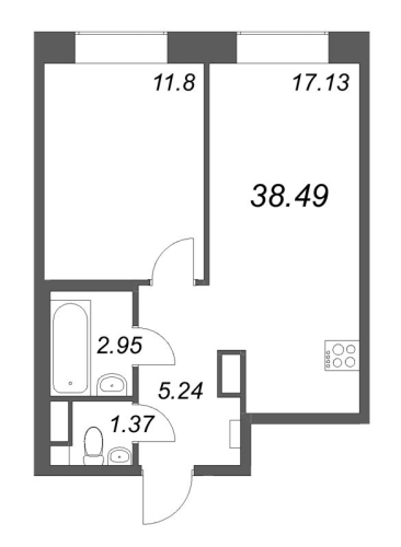 1-комнатная квартира №38 в: ID Petrogradskaya: 38.49 м²; этаж: 3 - купить в Санкт-Петербурге