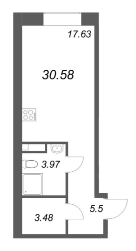 1-комнатная квартира №38 в: ID Petrogradskaya: 30.58 м²; этаж: 5 - купить в Санкт-Петербурге
