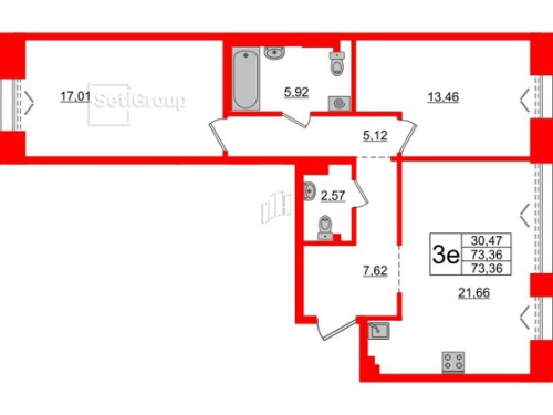 2-комнатная квартира, 73.36 м²; этаж: 3 - купить в Санкт-Петербурге