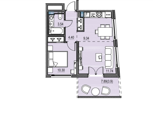 1-комнатная квартира, 39.44 м²; этаж: 10 - купить в Санкт-Петербурге