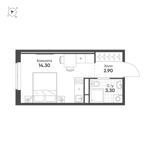 1-комнатная квартира №13 в: Avenue Pulkovo Apart: 20.5 м²; этаж: 10 - купить в Санкт-Петербурге