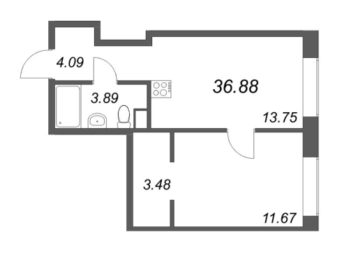 1-комнатная квартира, 38.12 м²; этаж: 4 - купить в Санкт-Петербурге