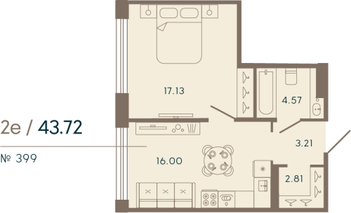 1-комнатная квартира, 43.72 м²; этаж: 6 - купить в Санкт-Петербурге