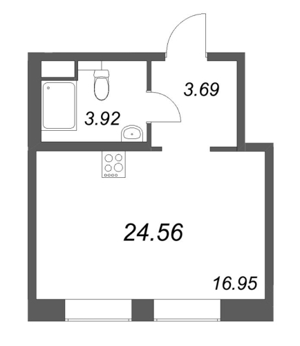 1-комнатная квартира №38 в: ID Petrogradskaya: 24.56 м²; этаж: 4 - купить в Санкт-Петербурге
