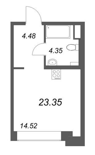 1-комнатная квартира №38 в: ID Petrogradskaya: 23.35 м²; этаж: 3 - купить в Санкт-Петербурге
