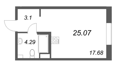 1-комнатная квартира №38 в: ID Petrogradskaya: 25.7 м²; этаж: 3 - купить в Санкт-Петербурге