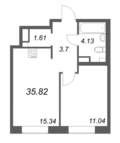 1-комнатная квартира №38 в: ID Petrogradskaya: 35.82 м²; этаж: 3 - купить в Санкт-Петербурге