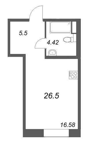 1-комнатная квартира №38 в: ID Petrogradskaya: 26.5 м²; этаж: 4 - купить в Санкт-Петербурге