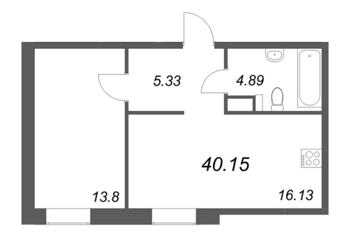 1-комнатная квартира №38 в: ID Petrogradskaya: 40.15 м²; этаж: 5 - купить в Санкт-Петербурге