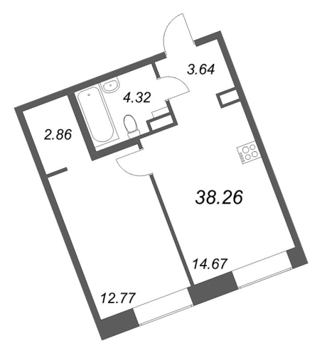 1-комнатная квартира №38 в: ID Petrogradskaya: 38.26 м²; этаж: 3 - купить в Санкт-Петербурге