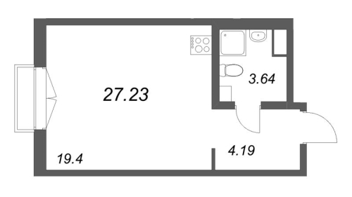 1-комнатная квартира №38 в: ID Petrogradskaya: 27.23 м²; этаж: 5 - купить в Санкт-Петербурге