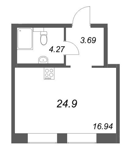 1-комнатная квартира №38 в: ID Petrogradskaya: 24.9 м²; этаж: 2 - купить в Санкт-Петербурге