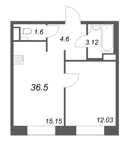 1-комнатная квартира №38 в: ID Petrogradskaya: 36.5 м²; этаж: 3 - купить в Санкт-Петербурге