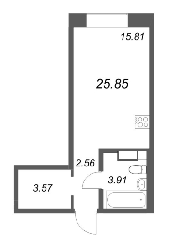 1-комнатная квартира №38 в: ID Petrogradskaya: 25.85 м²; этаж: 4 - купить в Санкт-Петербурге