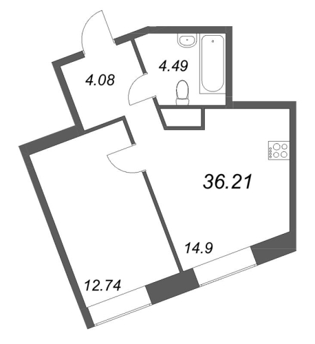 1-комнатная квартира №38 в: ID Petrogradskaya: 36.21 м²; этаж: 4 - купить в Санкт-Петербурге