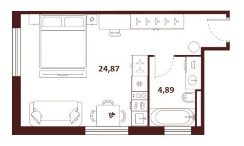 1-комнатная квартира, 29.76 м²; этаж: 13 - купить в Санкт-Петербурге