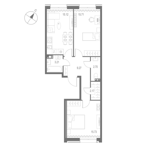 2-комнатная квартира №1 в: Остров Первых: 63.91 м²; этаж: 8 - купить в Санкт-Петербурге