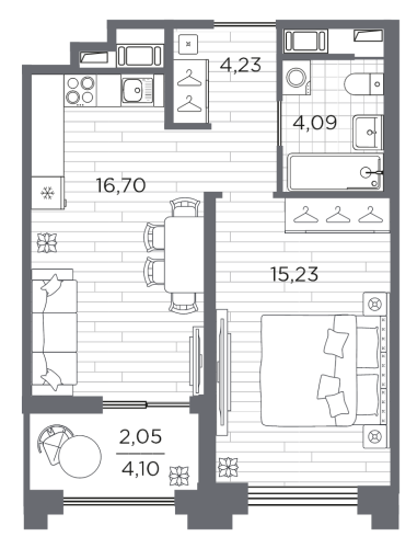 1-комнатная квартира, 42.3 м²; этаж: 8 - купить в Санкт-Петербурге